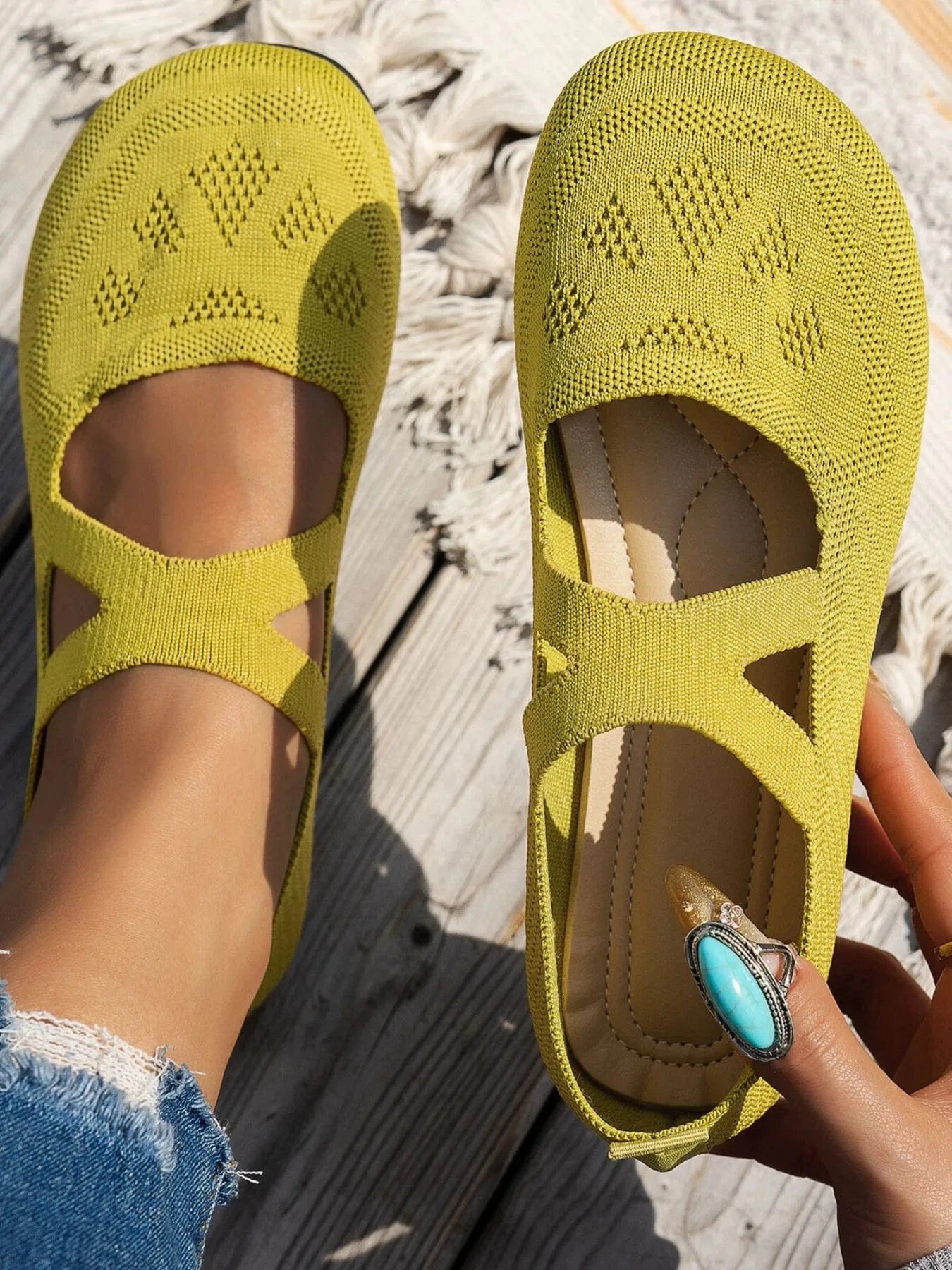 Knit Mary Jane Slip-On Loafers with Strap - Fashorio
