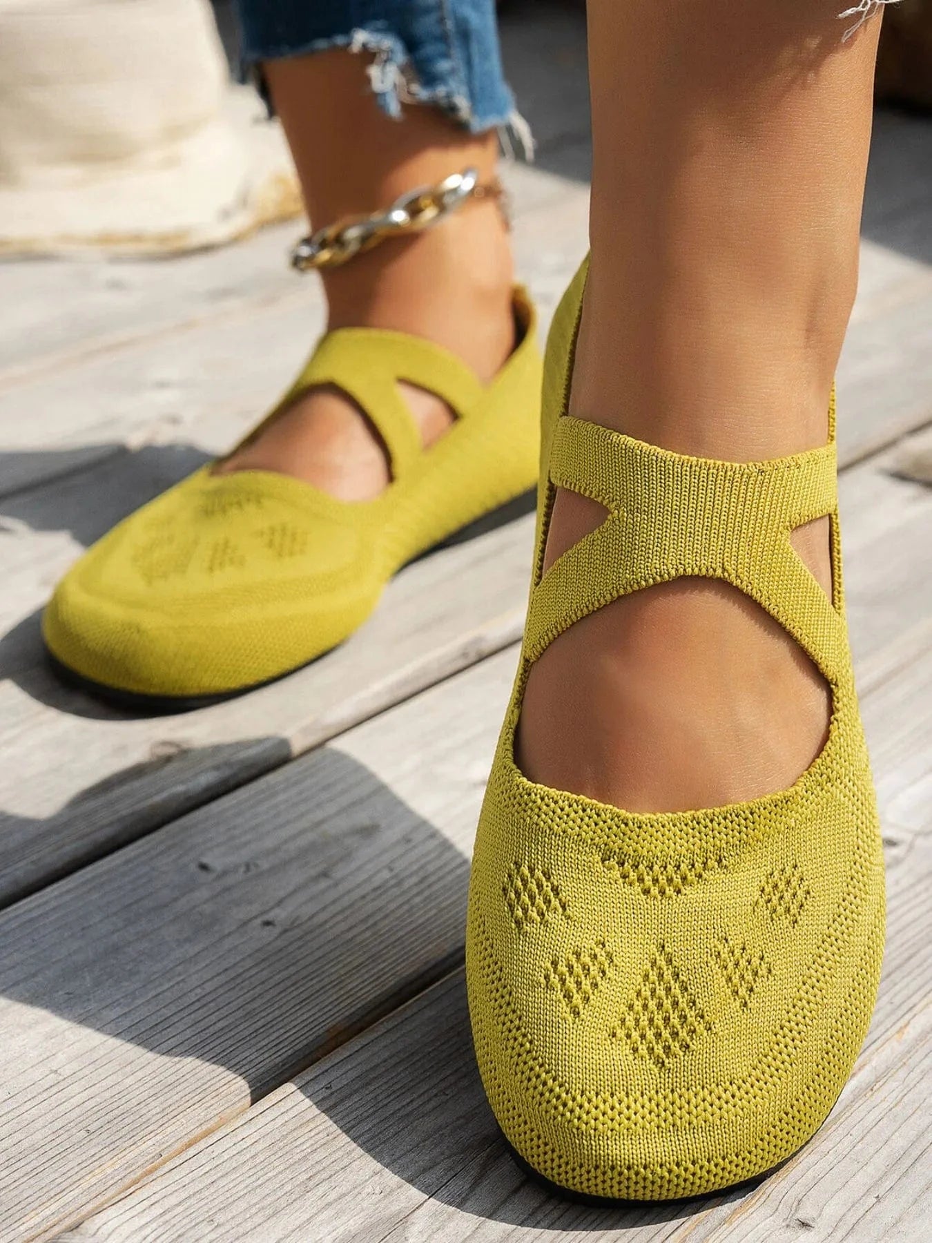 Knit Mary Jane Slip-On Loafers with Strap - Fashorio