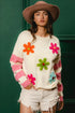 BiBi Colorful Floral Patched Sweater with Striped Sleeve - Fashorio