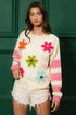 BiBi Colorful Floral Patched Sweater with Striped Sleeve - Fashorio