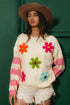 BiBi Colorful Floral Patched Sweater with Striped Sleeve - Fashorio