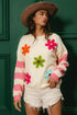 BiBi Colorful Floral Patched Sweater with Striped Sleeve - Fashorio