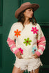 BiBi Colorful Floral Patched Sweater with Striped Sleeve - Fashorio