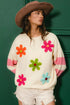 BiBi Colorful Floral Patched Sweater with Striped Sleeve - Fashorio