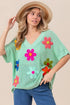 BiBi Flower Patches Dolman Sleeve Lightweight Sweater - Fashorio