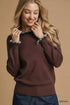 Umgee Ribbed Round Neck Sweater with Ruffle Contrast Trim Brown - Fashorio