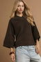 Umgee Textured Knit V-Neck Top CHOCOLATE - Fashorio