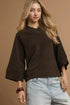 Umgee Textured Knit V-Neck Top CHOCOLATE - Fashorio