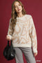 Umgee Heart Print Crew Neck Sweater Cream - Fashorio