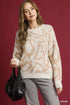 Umgee Heart Print Crew Neck Sweater Cream - Fashorio
