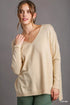 Umgee V-Neck High Low Hem Knit Top with Side Slit Cream - Fashorio