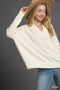 Umgee V-Neck Sweater with Wide Trim Detail Cream - Fashorio