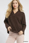 Umgee V-Neck Sweater with Wide Trim Detail ESPRESSO - Fashorio