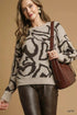 Umgee Heart Print Crew Neck Sweater LATTE - Fashorio