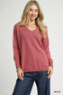 Umgee V-Neck High Low Hem Knit Top with Side Slit MAUVE - Fashorio