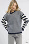 Umgee Ruffle Neck Stripe Sweater Navy - Fashorio