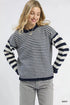 Umgee Ruffle Neck Stripe Sweater Navy - Fashorio