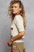 POL Round Neck Strawberry Patch Sweater with Shirring Shoulder - Fashorio