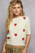 POL Round Neck Strawberry Patch Sweater with Shirring Shoulder - Fashorio