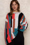 POL Color Block Round Neck Oversized Sweater RED IVORY - Fashorio