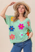 BiBi Flower Patches Dolman Sleeve Lightweight Sweater SAGE - Fashorio