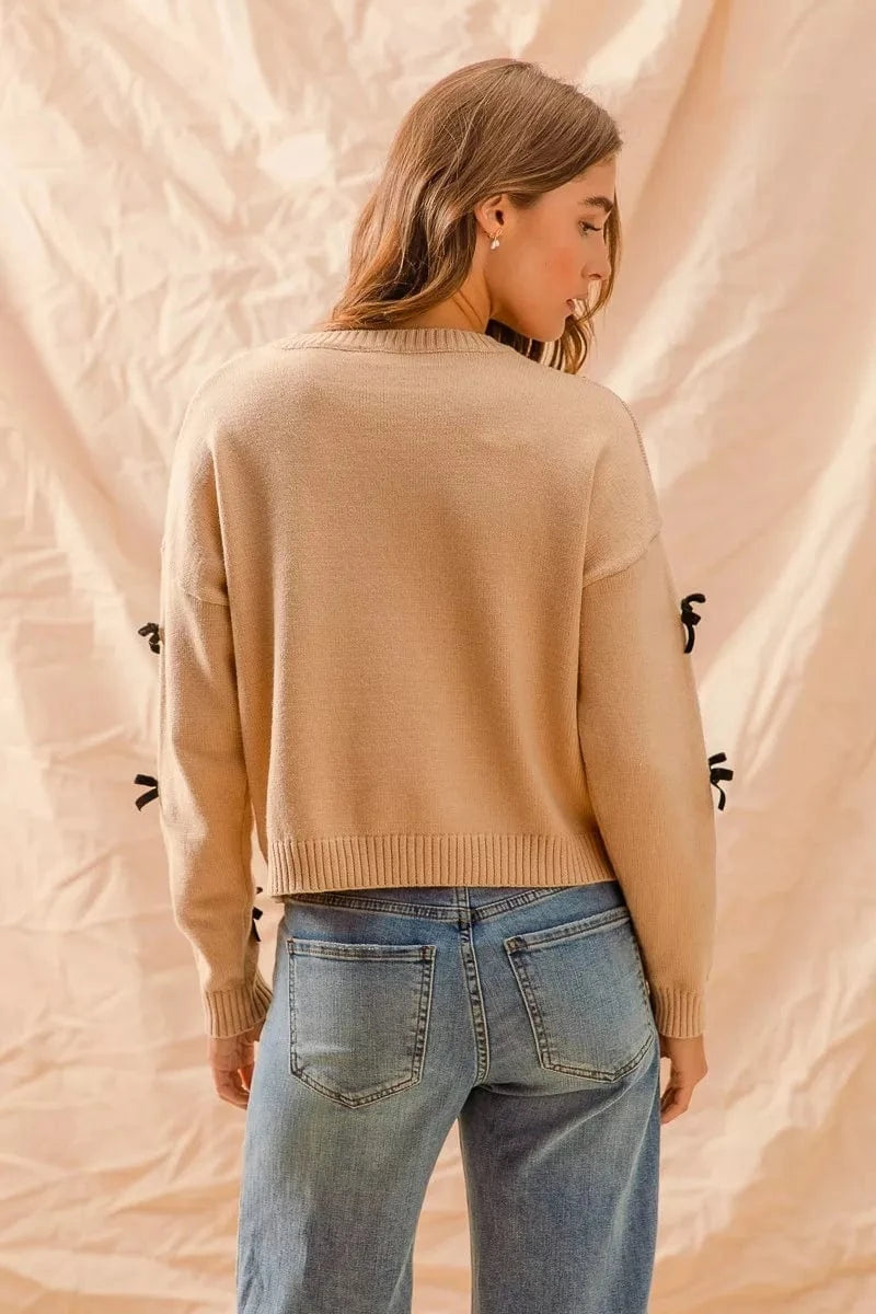 SO ME Ribbon Bow Applique Sweater - Fashorio