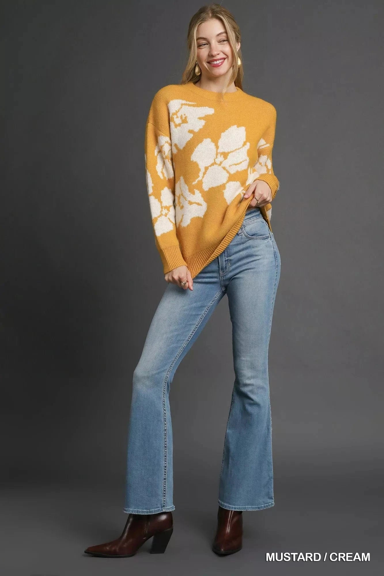 Umgee Floral Long Sleeve Sweater - Fashorio