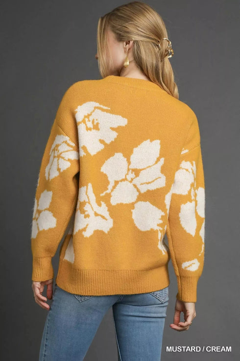 Umgee Floral Long Sleeve Sweater - Fashorio