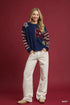 Umgee Flower Jacquard Striped Long Sleeve Sweater - Fashorio