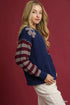 Umgee Flower Jacquard Striped Long Sleeve Sweater - Fashorio