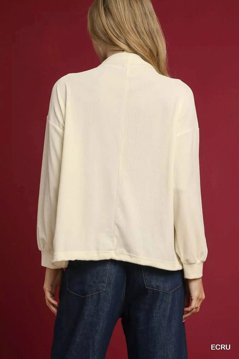 Umgee Ribbed Drawstring Hem Knit Top - Fashorio