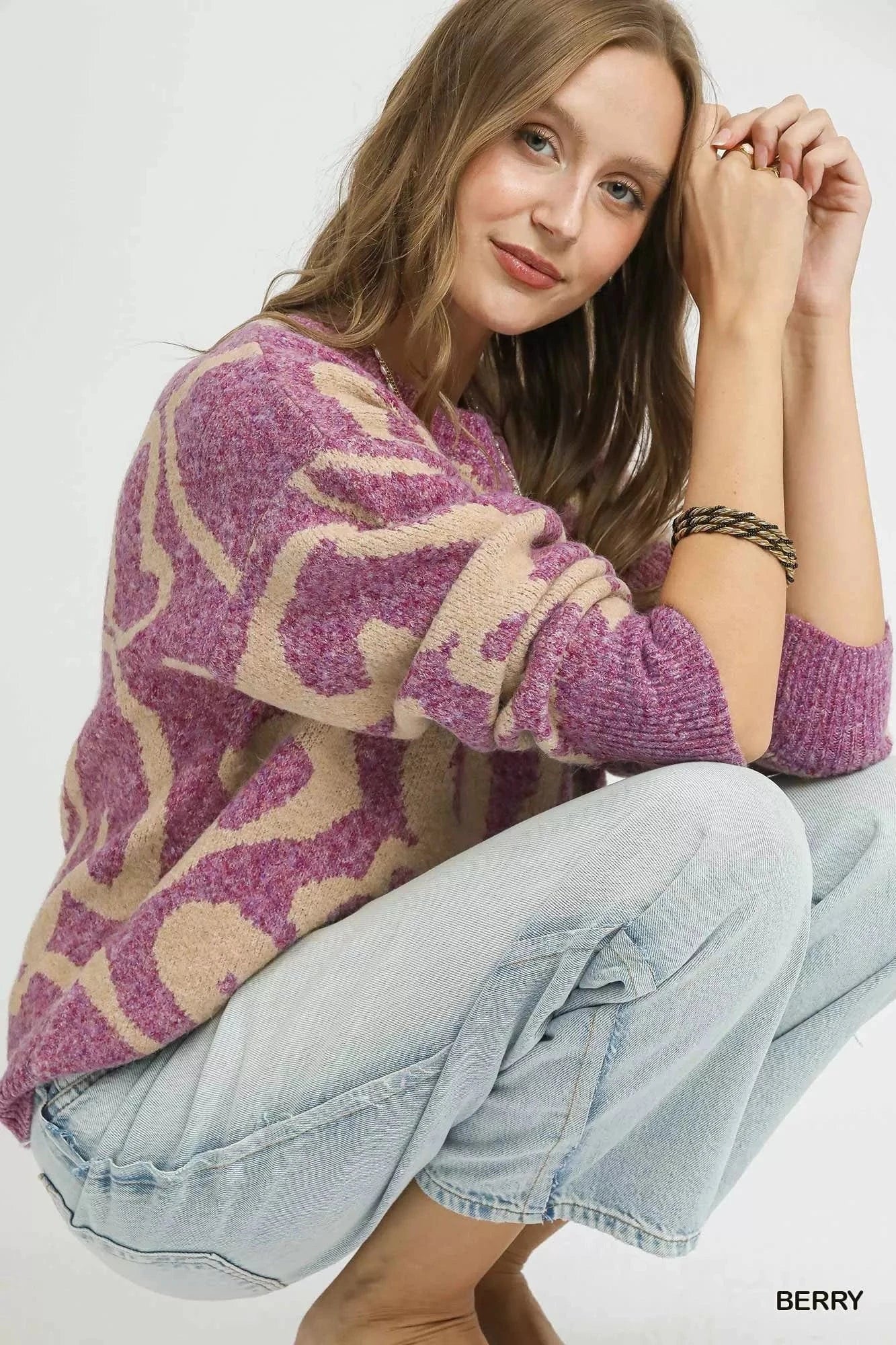 Umgee Ribbed Hem Contrast Dropped Shoulder Sweater - Fashorio