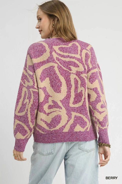 Umgee Ribbed Hem Contrast Dropped Shoulder Sweater - Fashorio