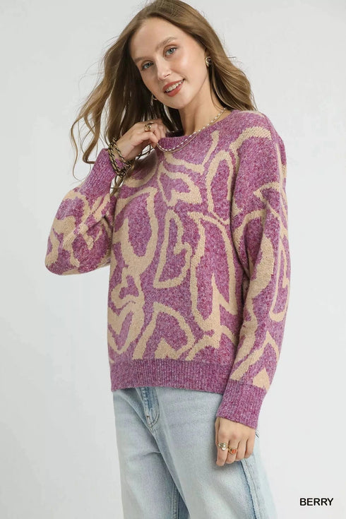 Umgee Ribbed Hem Contrast Dropped Shoulder Sweater - Fashorio