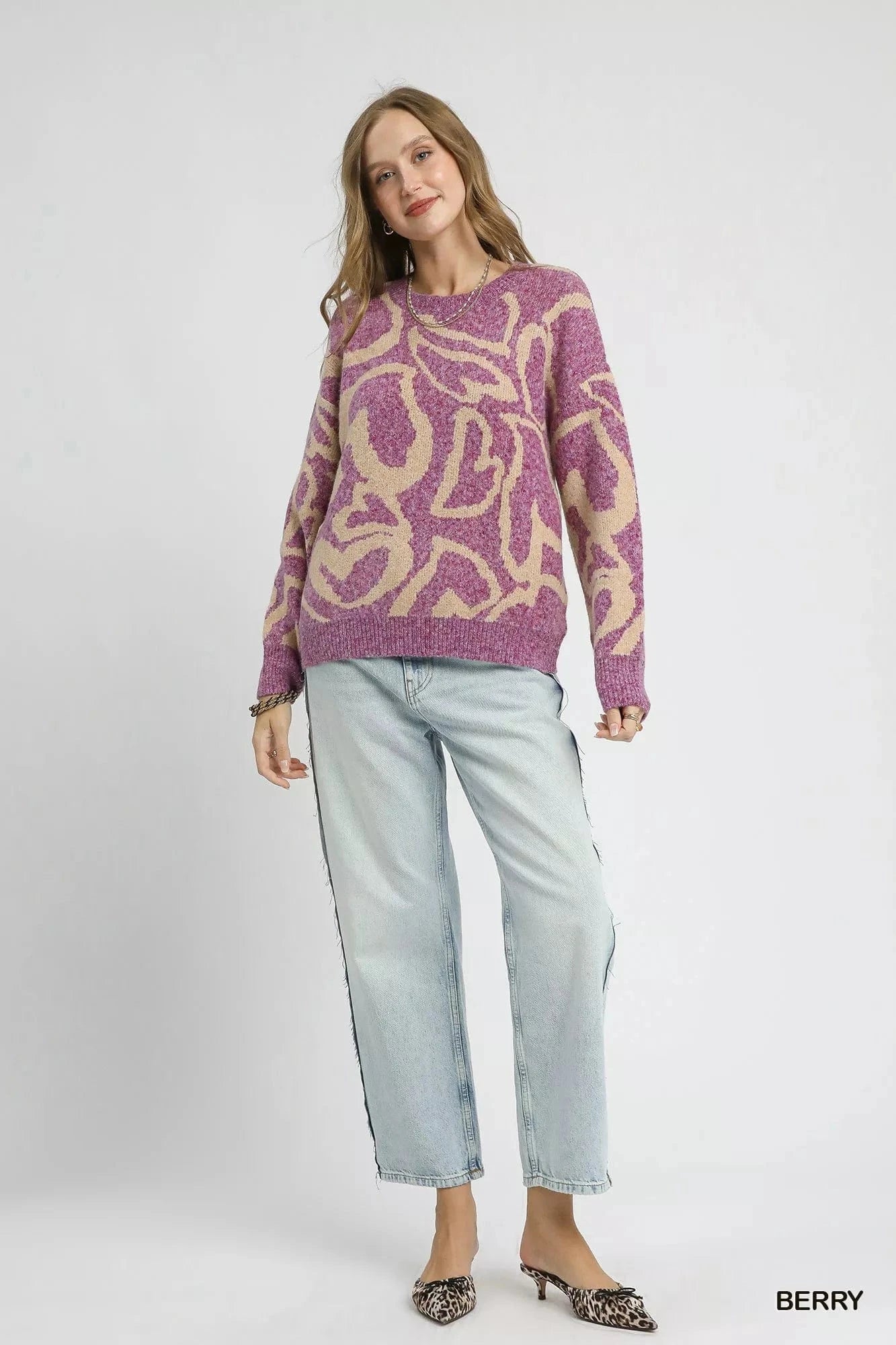 Umgee Ribbed Hem Contrast Dropped Shoulder Sweater - Fashorio