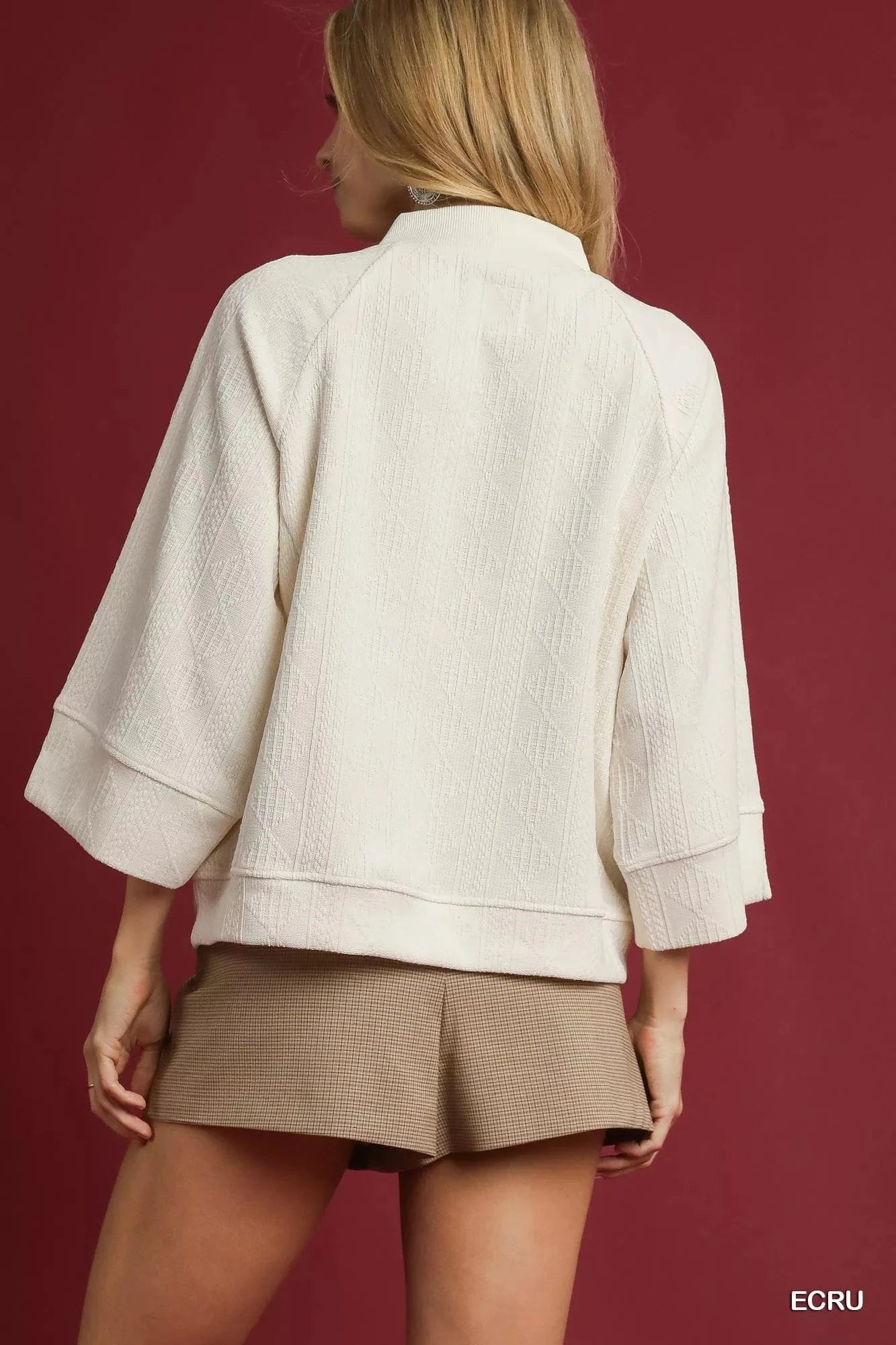 Umgee Textured Knit V-Neck Top - Fashorio