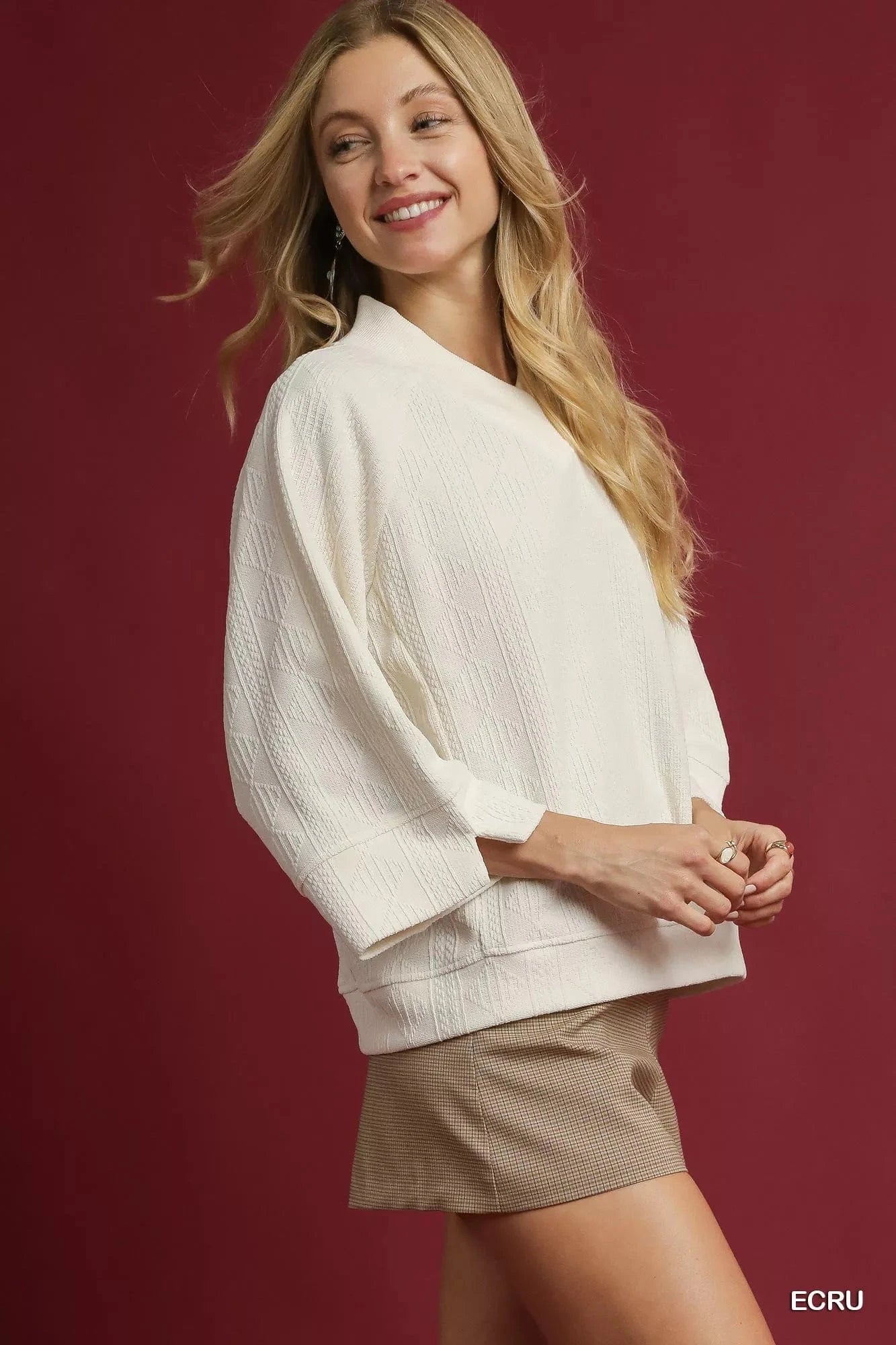 Umgee Textured Knit V-Neck Top - Fashorio