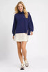Umgee Turtle Neck Dolman Sleeve Side Slit Sweater with Contrast Detail - Fashorio
