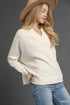 Umgee V-Neck Sweater with Wide Trim Detail - Fashorio