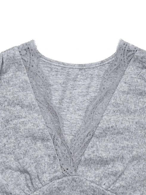 Fashorio Lace Detail V-Neck Maxi Dress with Side Slit