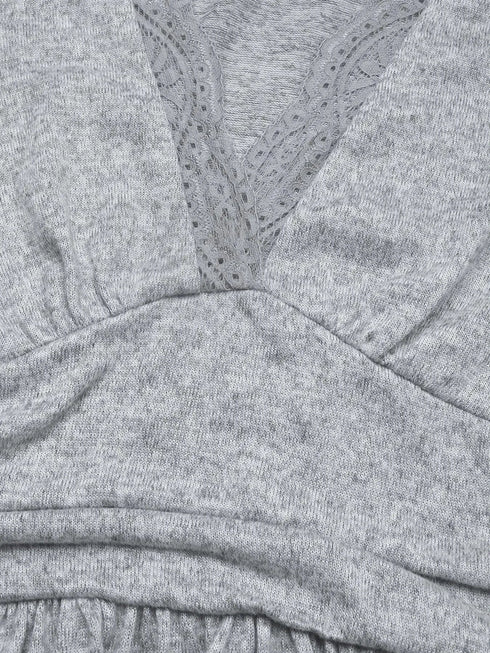 Fashorio Lace Detail V-Neck Maxi Dress with Side Slit