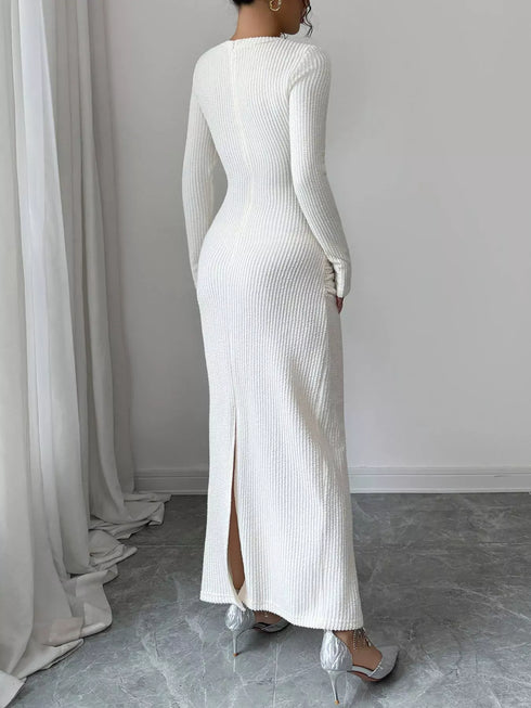 Fashorio Lace Panel Ruched Bodycon Maxi Dress