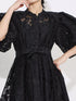 Fashorio Lace Puff Sleeve Tie Waist Maxi Dress