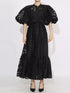 Fashorio Lace Puff Sleeve Tie Waist Maxi Dress