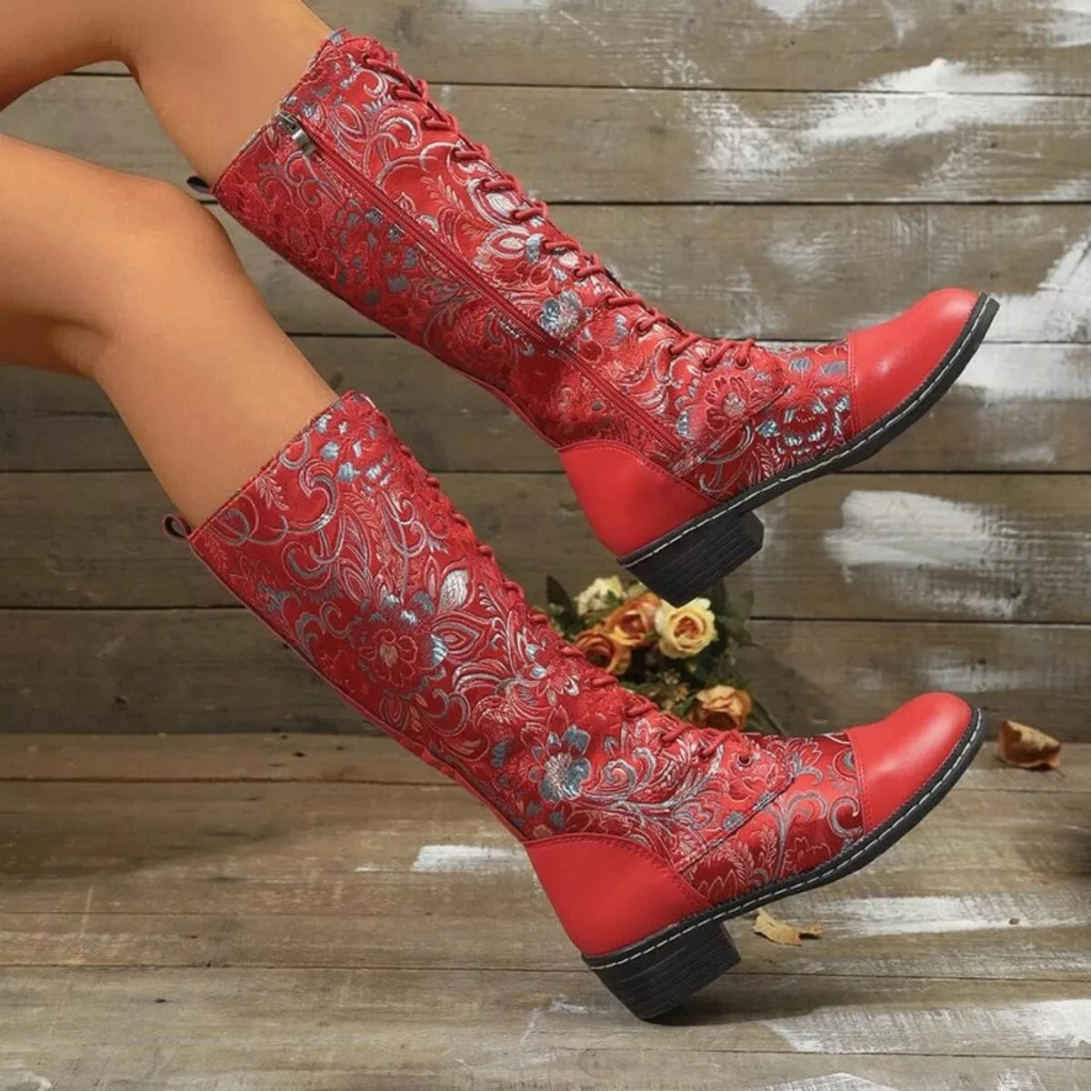 Lace Up Block Heels Boots - Fashorio