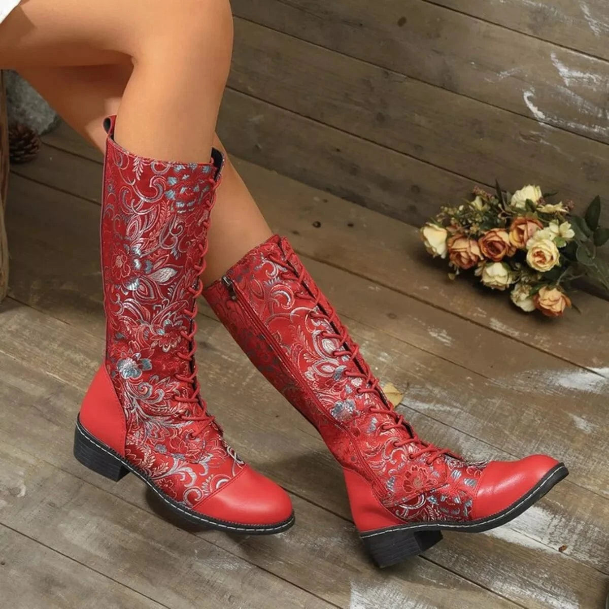 Lace Up Block Heels Boots - Fashorio