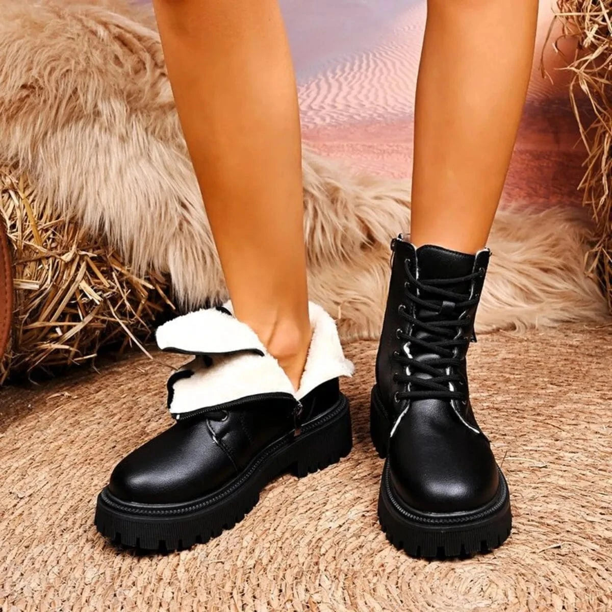 Lace-Up Platform Boots - Fashorio