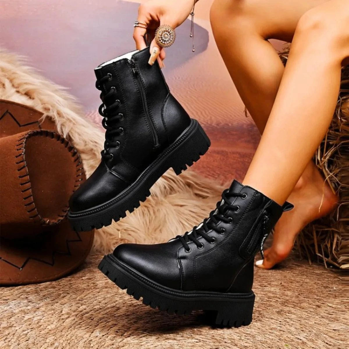 Lace-Up Platform Boots - Fashorio