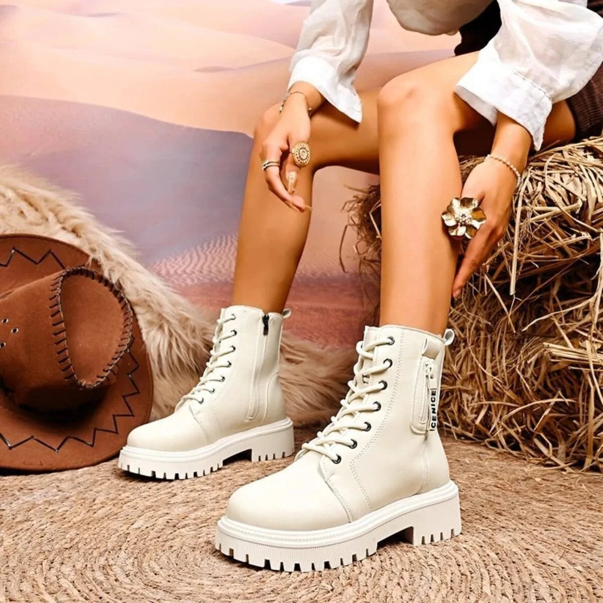 Lace-Up Platform Boots - Fashorio