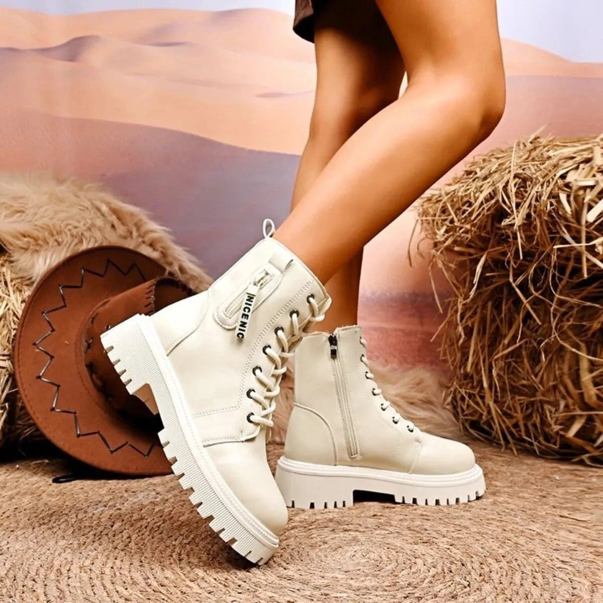 Lace-Up Platform Boots - Fashorio